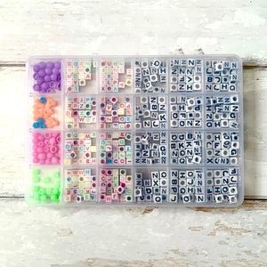 Friendship Bracelet Square Letter Beads Black & Rainbow Box Set Crafts Kids